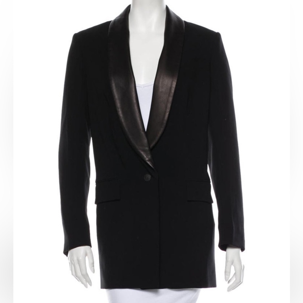 Rag and Bone Boyfriend Blazer with Lamb Leather Trim at Lapel - Black - Sz 8